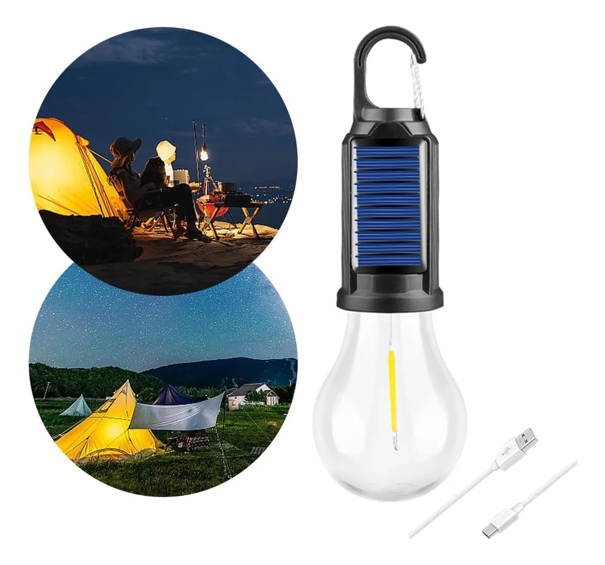 🏕️ Ampolleta LED Portátil Solar + USB Tipo-C